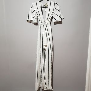 White W Black Stripes Romper